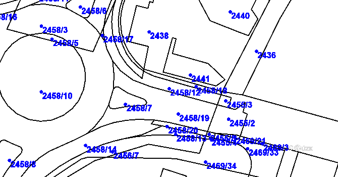 Parcela st. 2458/12 v KÚ Šumbark, Katastrální mapa