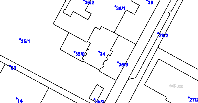 Parcela st. 34 v KÚ Šumbark, Katastrální mapa