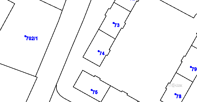 Parcela st. 74 v KÚ Šumbark, Katastrální mapa