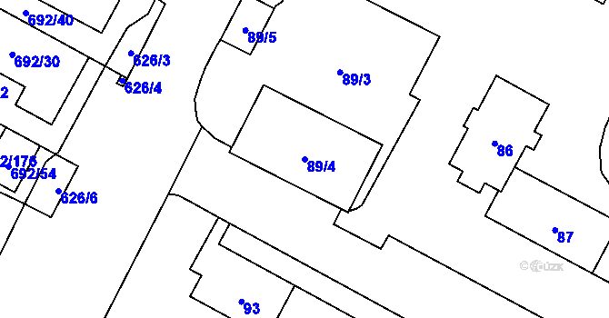 Parcela st. 89/4 v KÚ Šumbark, Katastrální mapa
