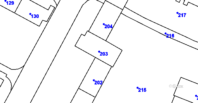 Parcela st. 203 v KÚ Šumbark, Katastrální mapa