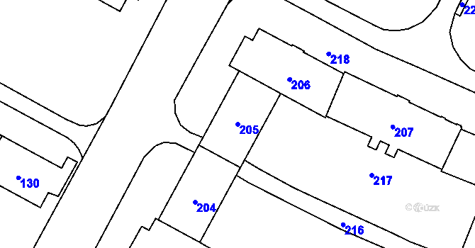 Parcela st. 205 v KÚ Šumbark, Katastrální mapa