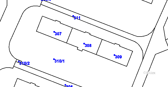 Parcela st. 308 v KÚ Šumbark, Katastrální mapa