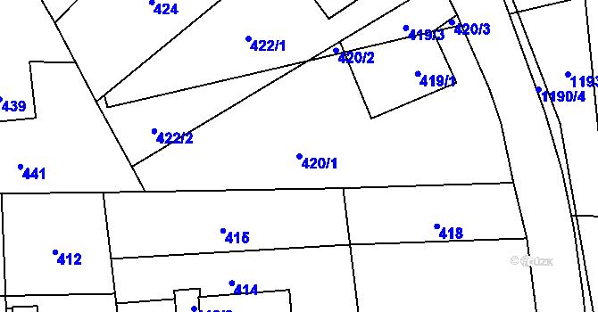 Parcela st. 420/1 v KÚ Šumbark, Katastrální mapa