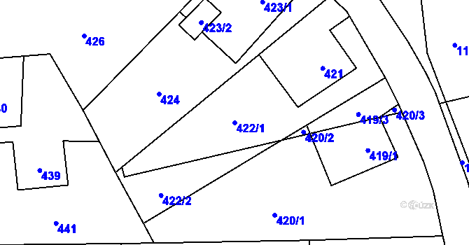 Parcela st. 422/1 v KÚ Šumbark, Katastrální mapa