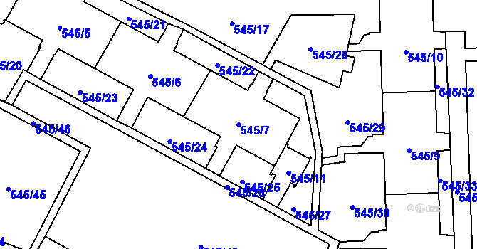Parcela st. 545/7 v KÚ Šumbark, Katastrální mapa
