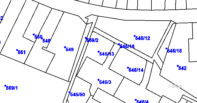 Parcela st. 545/13 v KÚ Šumbark, Katastrální mapa