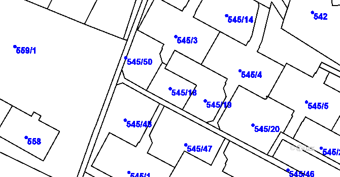 Parcela st. 545/18 v KÚ Šumbark, Katastrální mapa