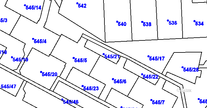 Parcela st. 545/21 v KÚ Šumbark, Katastrální mapa