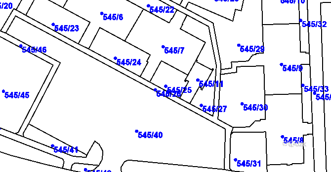 Parcela st. 545/25 v KÚ Šumbark, Katastrální mapa
