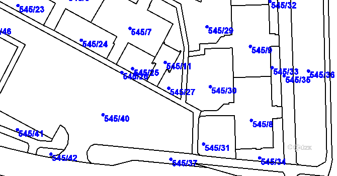 Parcela st. 545/27 v KÚ Šumbark, Katastrální mapa