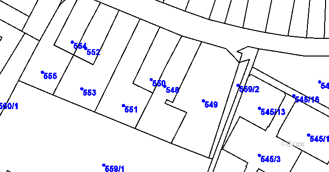 Parcela st. 548 v KÚ Šumbark, Katastrální mapa