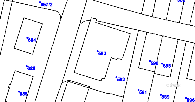 Parcela st. 593 v KÚ Šumbark, Katastrální mapa