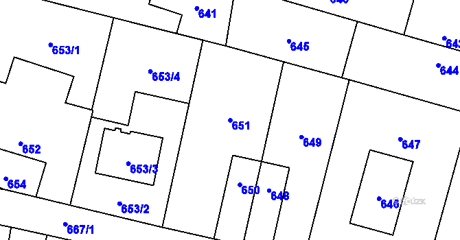 Parcela st. 651 v KÚ Šumbark, Katastrální mapa