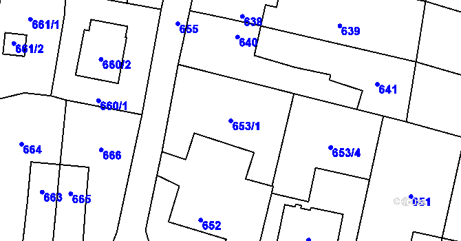 Parcela st. 653/1 v KÚ Šumbark, Katastrální mapa