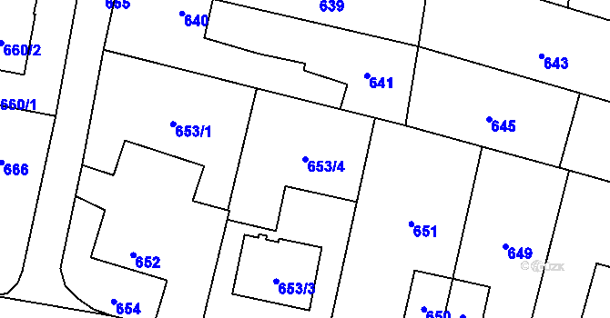 Parcela st. 653/4 v KÚ Šumbark, Katastrální mapa