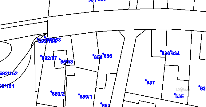 Parcela st. 656 v KÚ Šumbark, Katastrální mapa