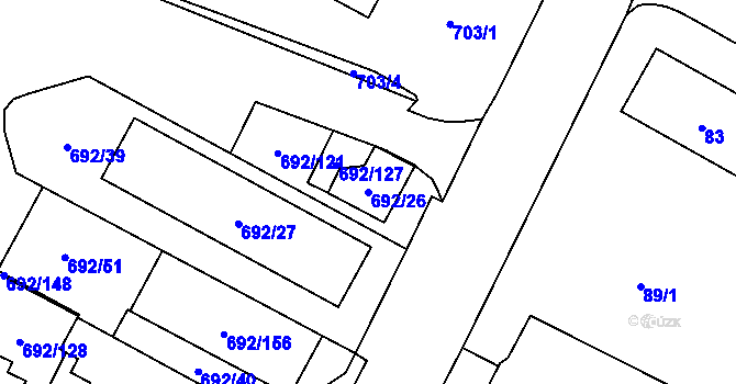 Parcela st. 692/26 v KÚ Šumbark, Katastrální mapa