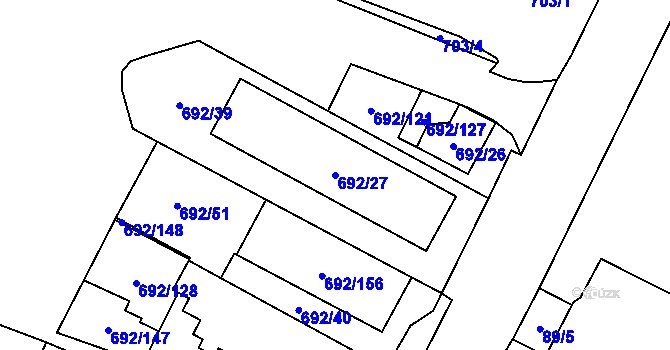 Parcela st. 692/27 v KÚ Šumbark, Katastrální mapa