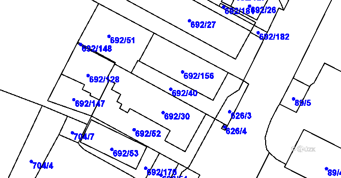 Parcela st. 692/40 v KÚ Šumbark, Katastrální mapa