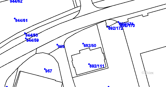 Parcela st. 692/50 v KÚ Šumbark, Katastrální mapa