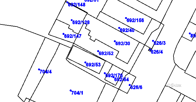 Parcela st. 692/52 v KÚ Šumbark, Katastrální mapa