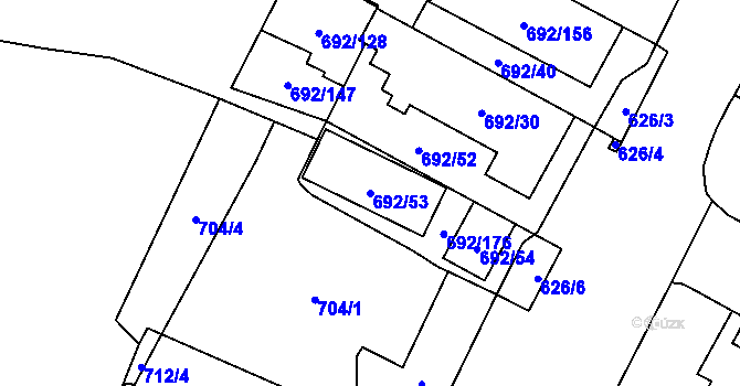 Parcela st. 692/53 v KÚ Šumbark, Katastrální mapa