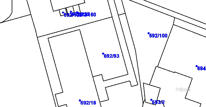 Parcela st. 692/93 v KÚ Šumbark, Katastrální mapa