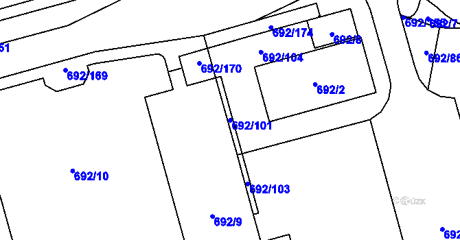 Parcela st. 692/101 v KÚ Šumbark, Katastrální mapa