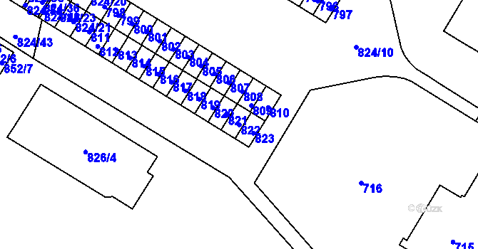 Parcela st. 822 v KÚ Šumbark, Katastrální mapa