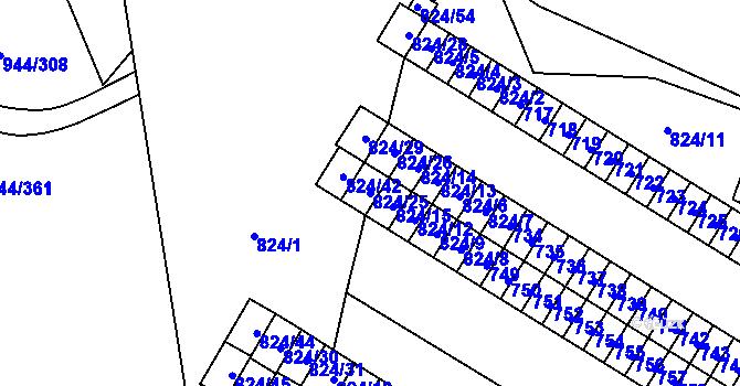Parcela st. 824/25 v KÚ Šumbark, Katastrální mapa