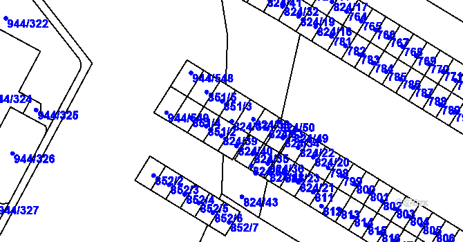 Parcela st. 824/37 v KÚ Šumbark, Katastrální mapa