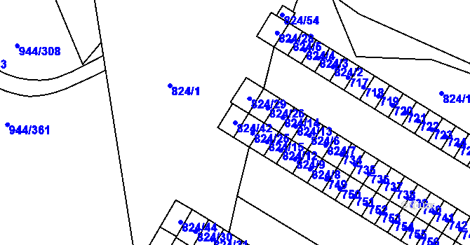 Parcela st. 824/42 v KÚ Šumbark, Katastrální mapa