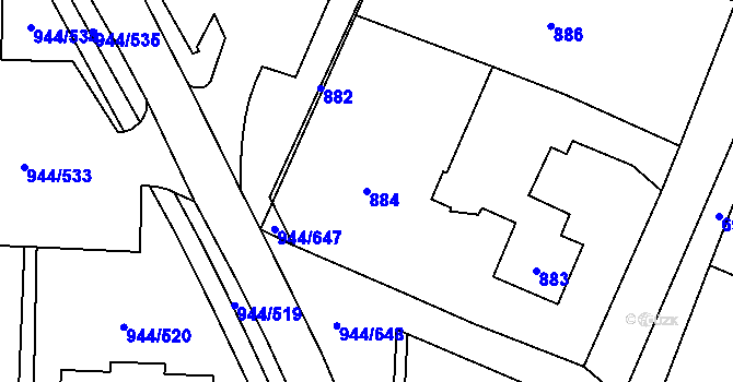 Parcela st. 884 v KÚ Šumbark, Katastrální mapa
