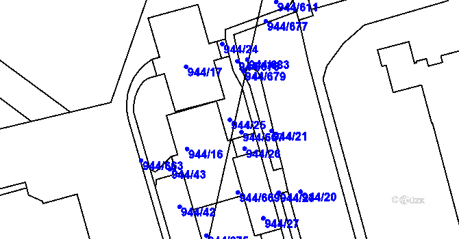 Parcela st. 944/25 v KÚ Šumbark, Katastrální mapa