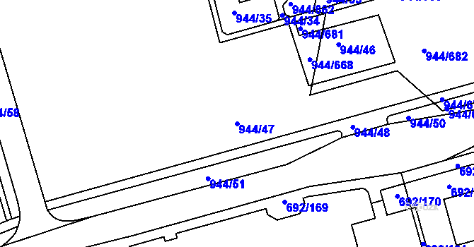 Parcela st. 944/47 v KÚ Šumbark, Katastrální mapa