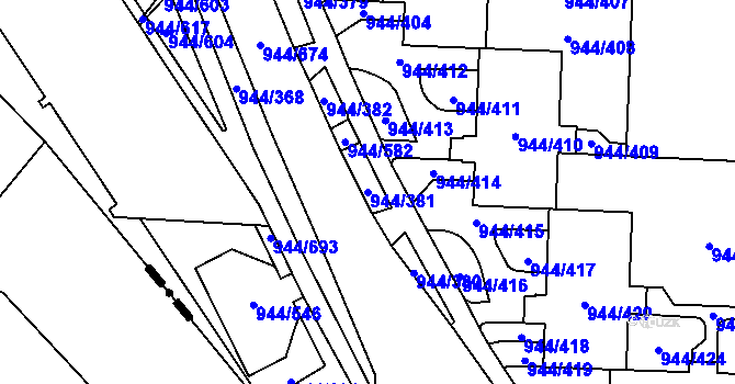 Parcela st. 944/381 v KÚ Šumbark, Katastrální mapa
