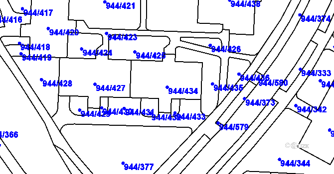 Parcela st. 944/434 v KÚ Šumbark, Katastrální mapa