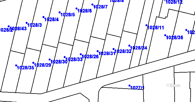 Parcela st. 1028/31 v KÚ Šumbark, Katastrální mapa
