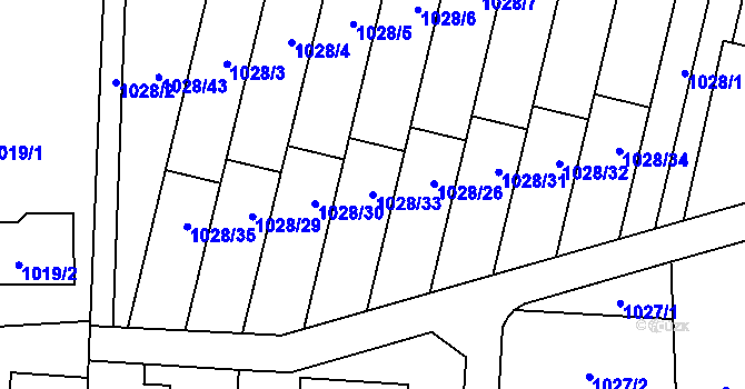 Parcela st. 1028/33 v KÚ Šumbark, Katastrální mapa