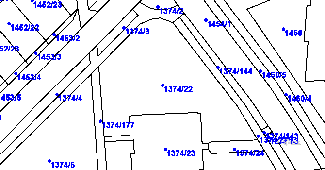 Parcela st. 1374/22 v KÚ Šumbark, Katastrální mapa