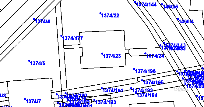 Parcela st. 1374/23 v KÚ Šumbark, Katastrální mapa
