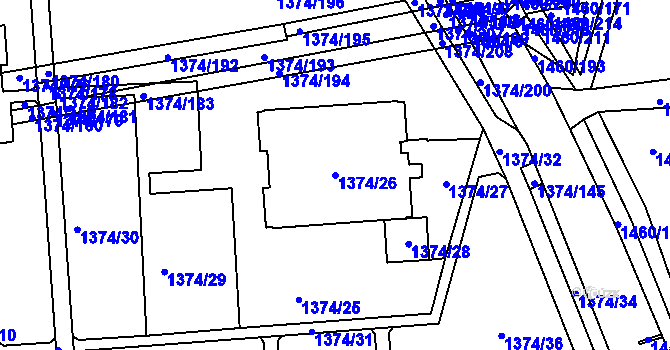 Parcela st. 1374/26 v KÚ Šumbark, Katastrální mapa