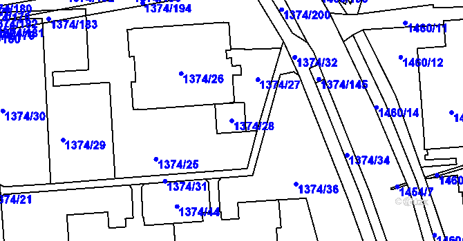 Parcela st. 1374/28 v KÚ Šumbark, Katastrální mapa