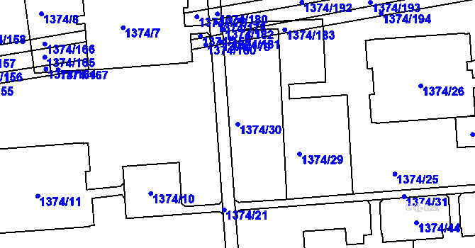 Parcela st. 1374/30 v KÚ Šumbark, Katastrální mapa