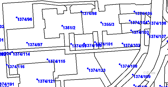 Parcela st. 1374/100 v KÚ Šumbark, Katastrální mapa