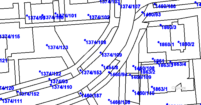 Parcela st. 1374/109 v KÚ Šumbark, Katastrální mapa