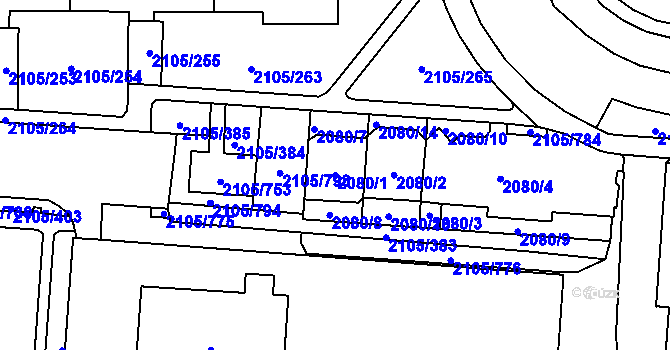 Parcela st. 2080/1 v KÚ Šumbark, Katastrální mapa
