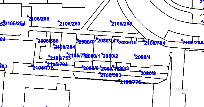 Parcela st. 2080/2 v KÚ Šumbark, Katastrální mapa