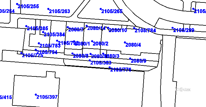 Parcela st. 2080/3 v KÚ Šumbark, Katastrální mapa